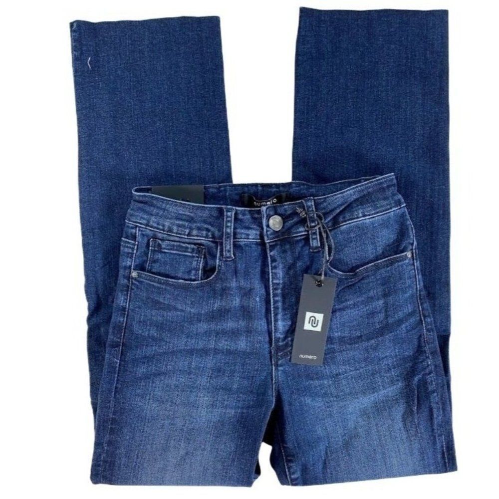 Numero Cropped Jeans Women's 24 XS Dark Blue Stretchy Raw-Hem Faded Pockets NEW - Picture 10 of 11
